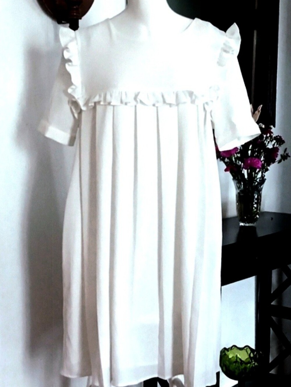 THE WHITE PEPPER Pleated Baby Doll Dress